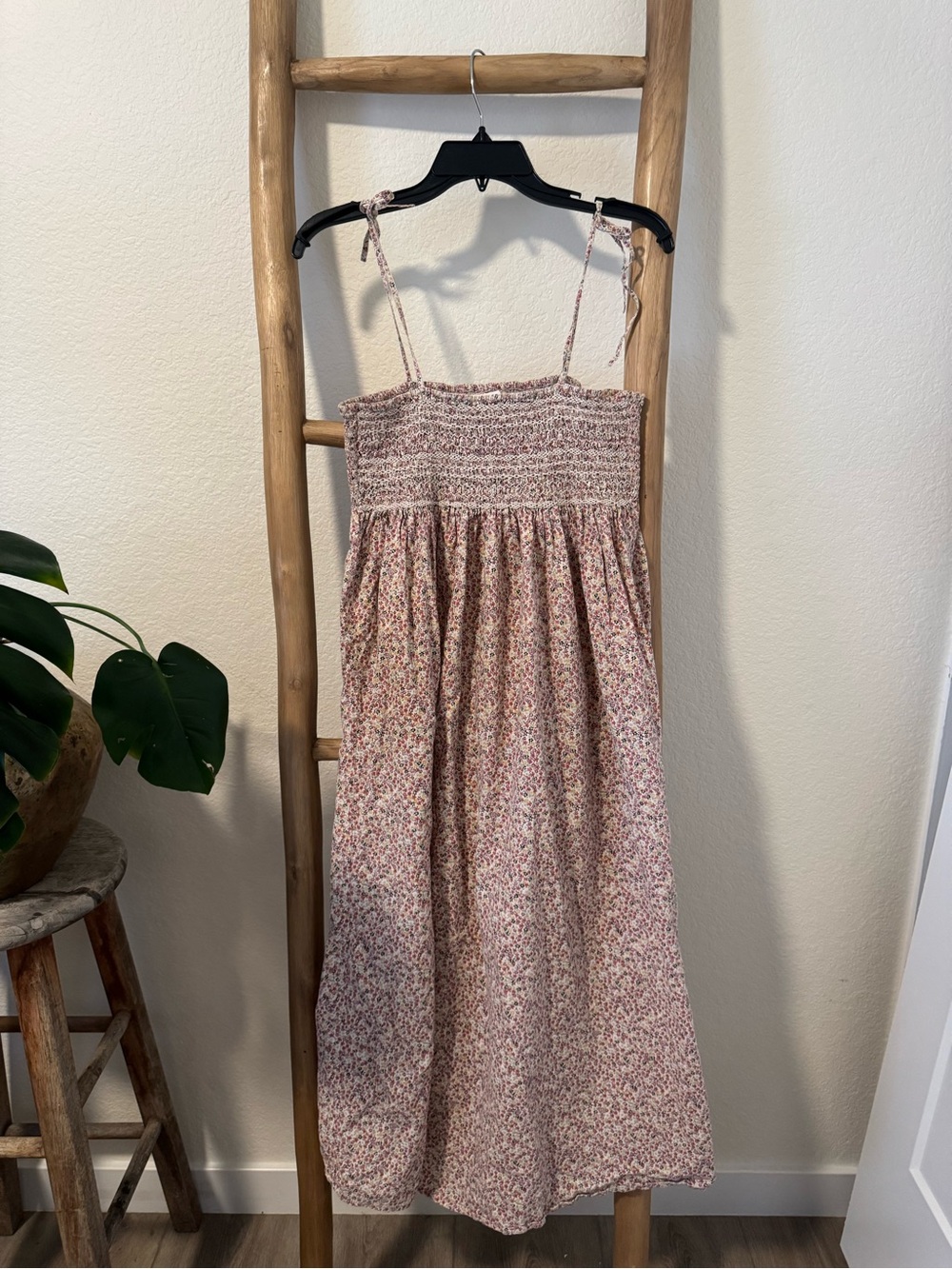 Doen Floral Smocked Sundress with Tie Straps - Pink
